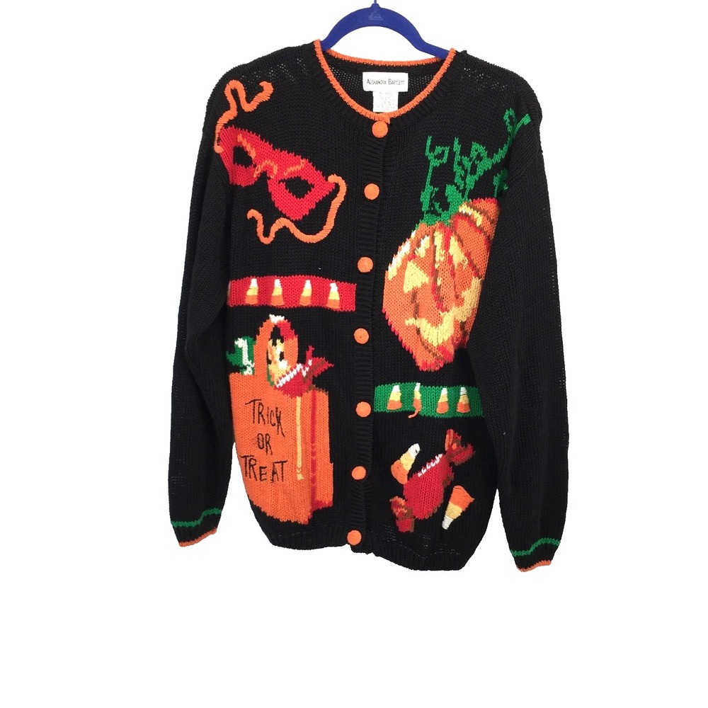 Vintage Alexandra Bartlett Black Halloween Patterned knit cotton blend holiday S
